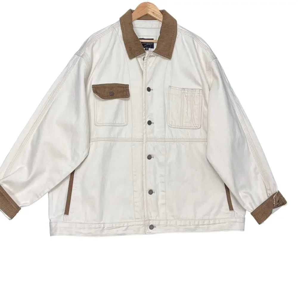 Banana Republic Heritage Denim Chore Coat Mens XXL Corduroy Trim Jean Jacket
